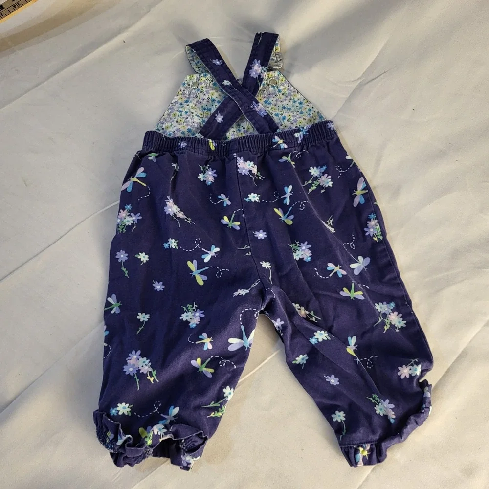 Y2K Gymboree Vintage Sz 6-12 Months Baby Girl Spring Flowers Blue Overalls 2001